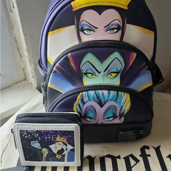 Disney Villains Backpack and Wallet - Black Purple Yellow